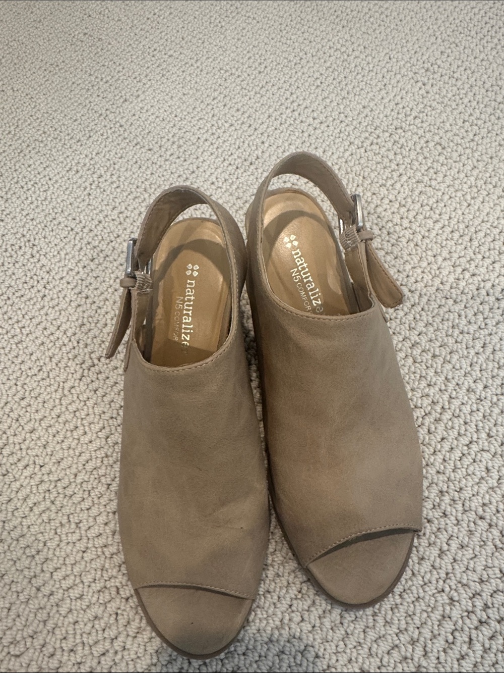 Naturalizer Taupe Suede Slingback Peep-Toe Mules
